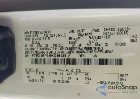 2017 Ford F-150 Xl из США, поврежденный, VIN 1FTEX1EP3HKD16134